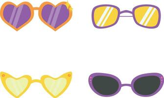 Eyeglasses Summer In Various Shapes. Vector Icon Collection.