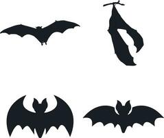 Hallloween Bat Silhouette Icon Collection. Isolated On White Background. Vector Illustration.