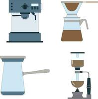 Set of Coffee Making Equipment. Isolated On White Background. Vector Icon.