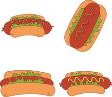 Collection of Hot Dog Food Illustration. Different Shape. Isolated Vector. vector