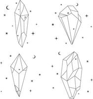 Celestial Crystal Outline With Trendy Design. Isolated Vector Set.