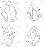 Celestial Crystal Outline With Trendy Design. Isolated Vector Set.