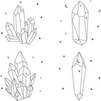 Celestial Crystal Outline With Trendy Design. Isolated Vector Set.