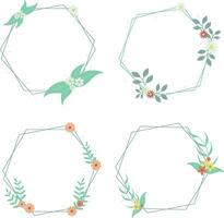 Set of Floral Polygon Frame. Aesthetic Design. Isolated Vector. vector