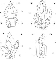 Celestial Crystal Outline With Trendy Design. Isolated Vector Set.