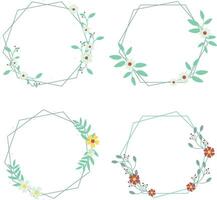 Set of Floral Polygon Frame. Aesthetic Design. Isolated Vector. vector