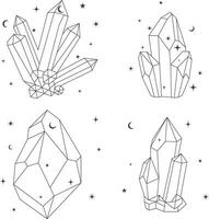 Celestial Crystal Outline With Trendy Design. Isolated Vector Set.