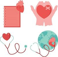 World Heart Day Illustration Set. Flat Design. Vector Icon