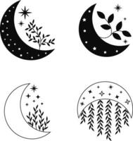 Celestial Moon Decoration With Mystic Design. Vector Illustration Set.