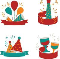 New Year Party Badge Icon Collection. Isolated Vector Set.