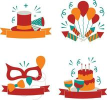 New Year Party Badge Icon Collection. Isolated Vector Set.