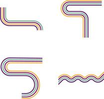 Retro Groovy Lined In Different Shape. Vector Illustration Collection.