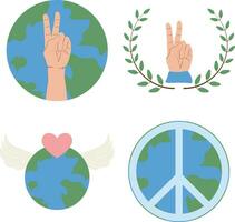 Collection of World Peace Day. Isolated On White Background. Vector Illustration.