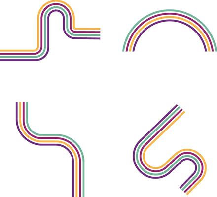 Retro Groovy Lined In Different Shape. Vector Illustration Collection.