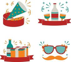 New Year Party Badge Icon Collection. Isolated Vector Set.