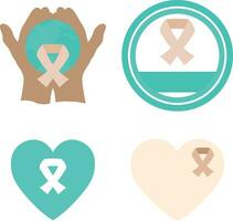 World Cancer Free Day Icon Set. With Ribbon and Hand. Vector Illustration.