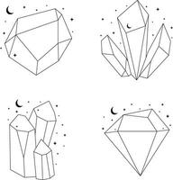 Celestial Crystal Outline In Different Decoration. Vector Illustration Set.