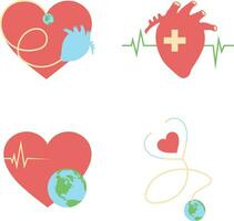 World Heart Day Icon with Heart and Stethoscope. Isolated Vector Set.