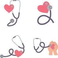 World Heart Day Icon Collection. With Hand and Heart Organ. Isolated Vector