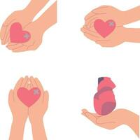 World Heart Day Icon Collection. With Hand and Heart Organ. Isolated Vector