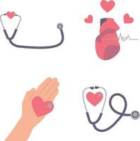 World Heart Day Icon Collection. With Hand and Heart Organ. Isolated Vector