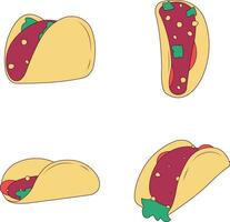 Tacos Food Illustration Set. Flat Design. Isolated Vector. vector