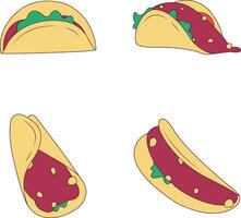 Tacos Food Illustration Set. Flat Design. Isolated Vector. vector