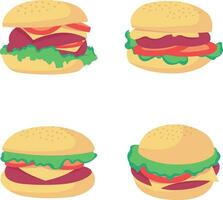 Burger Food Illustration Collection. Isolated On White Background. Vector Illustration Set.