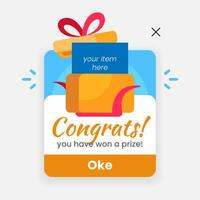 won a prize pop up message with gift box template vector