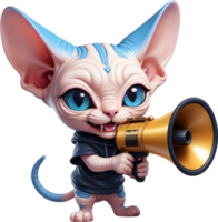 cartoon cat with megaphone on transparent background ai generative png