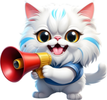 cartoon cat with megaphone on transparent background ai generative png