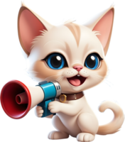 cartoon cat with megaphone on transparent background ai generative png