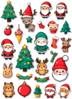 christmas stickers set with santa claus, reindeer, christmas tree, and png