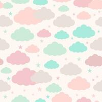 Seamless childish pattern with clouds and stars, night sky vector