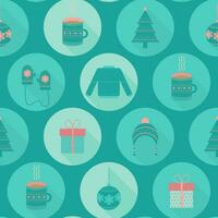 Seamless pattern on a Christmas theme with items such as clothing, decorations and gifts vector