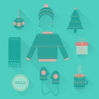 Vector set of holiday Christmas objects in flat