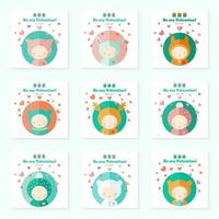 Set of Valentine s day illustrations with cute babies and hearts vector