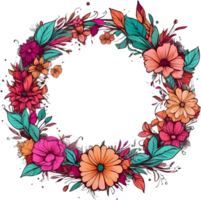 floral design elements, including a wreath, leaves, and flowers ai generative png