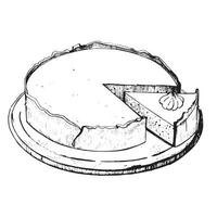 vector illustration. Pumpkin pie drawn in vector in black on a white background. Cut pie, piece of pie on a white background. For baking, kitchen, dining room, design and creativity.