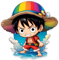 uno pedazo luffy con arco iris color ai generativo png