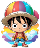 one piece luffy with rainbow color ai generative png