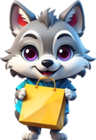 cartoon animal  holding shopping bags, transparent background ai generative png