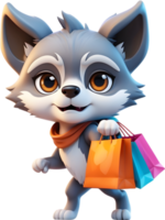 desenho animado animal segurando compras bolsas, transparente fundo ai generativo png