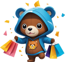 cartoon animal  holding shopping bags, transparent background ai generative png