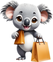 cartoon animal with shopping bag png, pet ai generative png