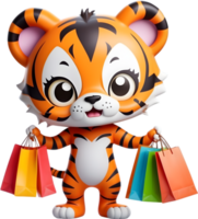 dibujos animados animal con compras bolso png, mascota ai generativo png