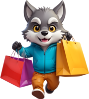 cartoon animal or pet with shopping bags, png ai generative
