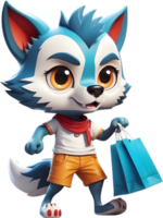 cartoon animal or pet with shopping bags, png ai generative