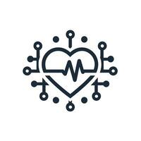 medicina tecnología software desarrollo monocromo línea logo. usuario centricidad valor. corazón con digital elementos icono. diseño elemento. creado con artificial inteligencia. ai Arte para corporativo marca vector