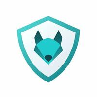 Animal safety service gradient line logo. Reliability business value. Dog face and shield simple icon. Design element. Created with artificial intelligence. Ai art for corporate branding vector